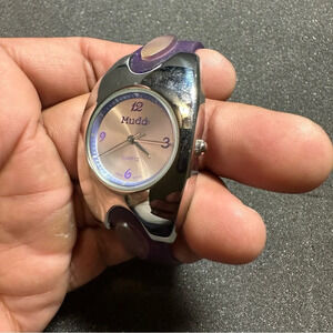 Vintage mudd Ladies Quartz Watch Silver Tone Purple Band md137/k20-03 Working